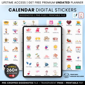 Calendar Digital Stickers | Digital Planner Stickers | STICKER BOOK for GOODNOTES, Pre-cropped Digital Stickers, Widgets and Icon Stickers