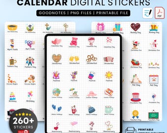 Calendar Digital Stickers | Digital Planner Stickers | STICKER BOOK for GOODNOTES, Pre-cropped Digital Stickers, Widgets and Icon Stickers