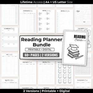 Book Reading planner bundle printable,Reading planner 2025,printable reading challenge,Book review log book,Monthly Reading journal minimal