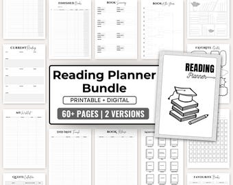 Book Reading planner bundle printable,Reading planner 2025,printable reading challenge,Book review log book,Monthly Reading journal minimal