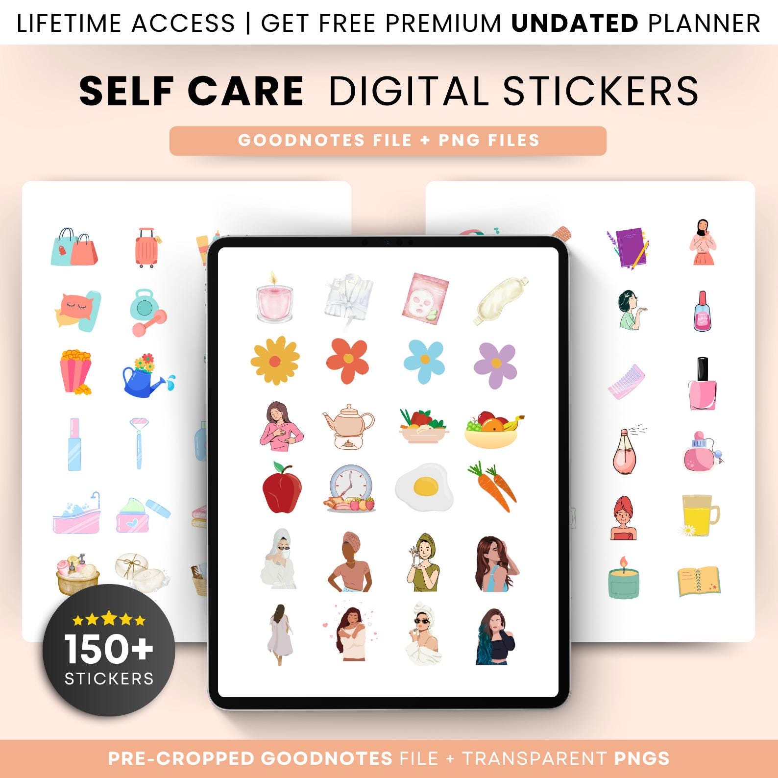 150+ Self Care Digital Stickers for Goodnotes and PNG | Wellness & Cozy ...