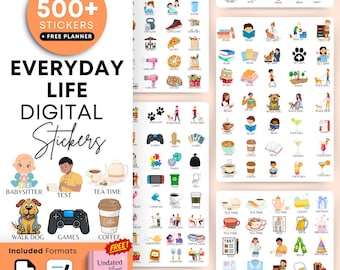 500+ Everyday Digital Stickers for GoodNotes | Pre-Cropped PNG Stickers | Life Planner Stickers