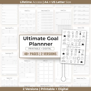 Goal Planner BUNDLE, 2025 Goals Tracker, SMART Goal Setting Kit, New Year, Monthly Habits Reflections, Productivity, Vision Board Printables