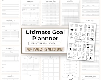 Goal Planner BUNDLE, 2025 Goals Tracker, SMART Goal Setting Kit, New Year, Monthly Habits Reflections, Productivity, Vision Board Printables