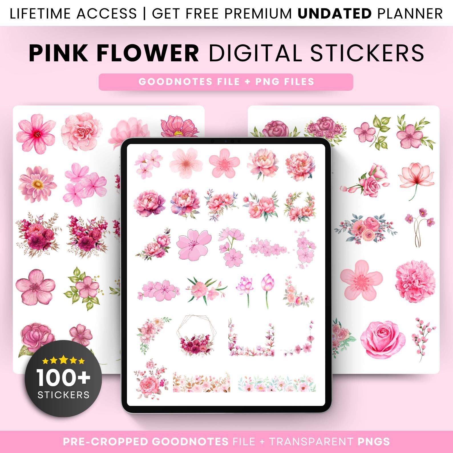100+ Pink Flower Digital Stickers for Goodnotes & PNG | Aesthetic ...