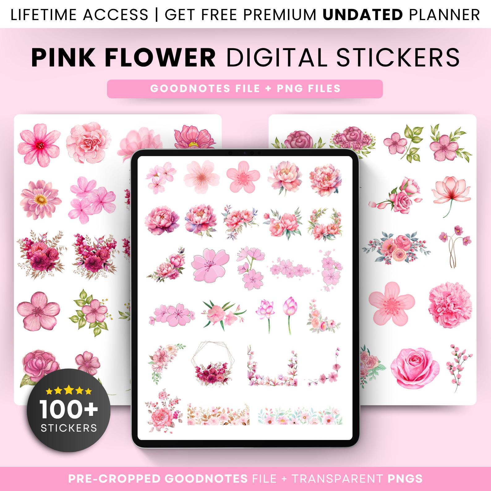 100+ Pink Flower Digital Stickers for Goodnotes & PNG | Aesthetic ...