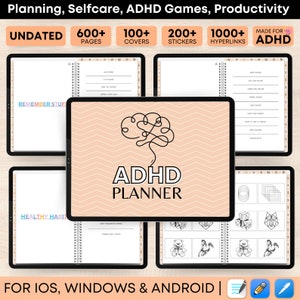 Planificador digital de TDAH, Planificador digital sin fecha, Planificador de TDAH, Planificador de iPad, Planificador GoodNotes, Planificador de TDAH para adultos, Planificador diario y semanal de TDAH