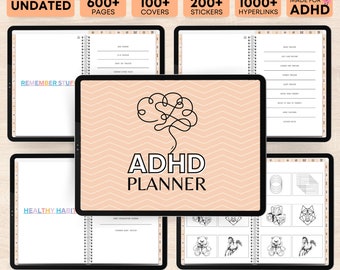 Planificador digital de TDAH, Planificador digital sin fecha, Planificador de TDAH, Planificador de iPad, Planificador GoodNotes, Planificador de TDAH para adultos, Planificador diario y semanal de TDAH
