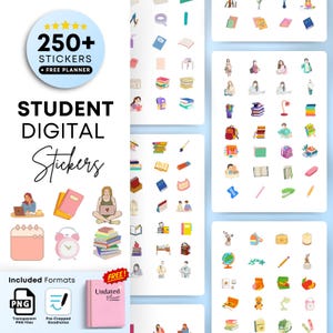 250+ Student Digital Stickers for GoodNotes and PNG | School & Study Stickers | Pre-Cropped + Free Digital Planner