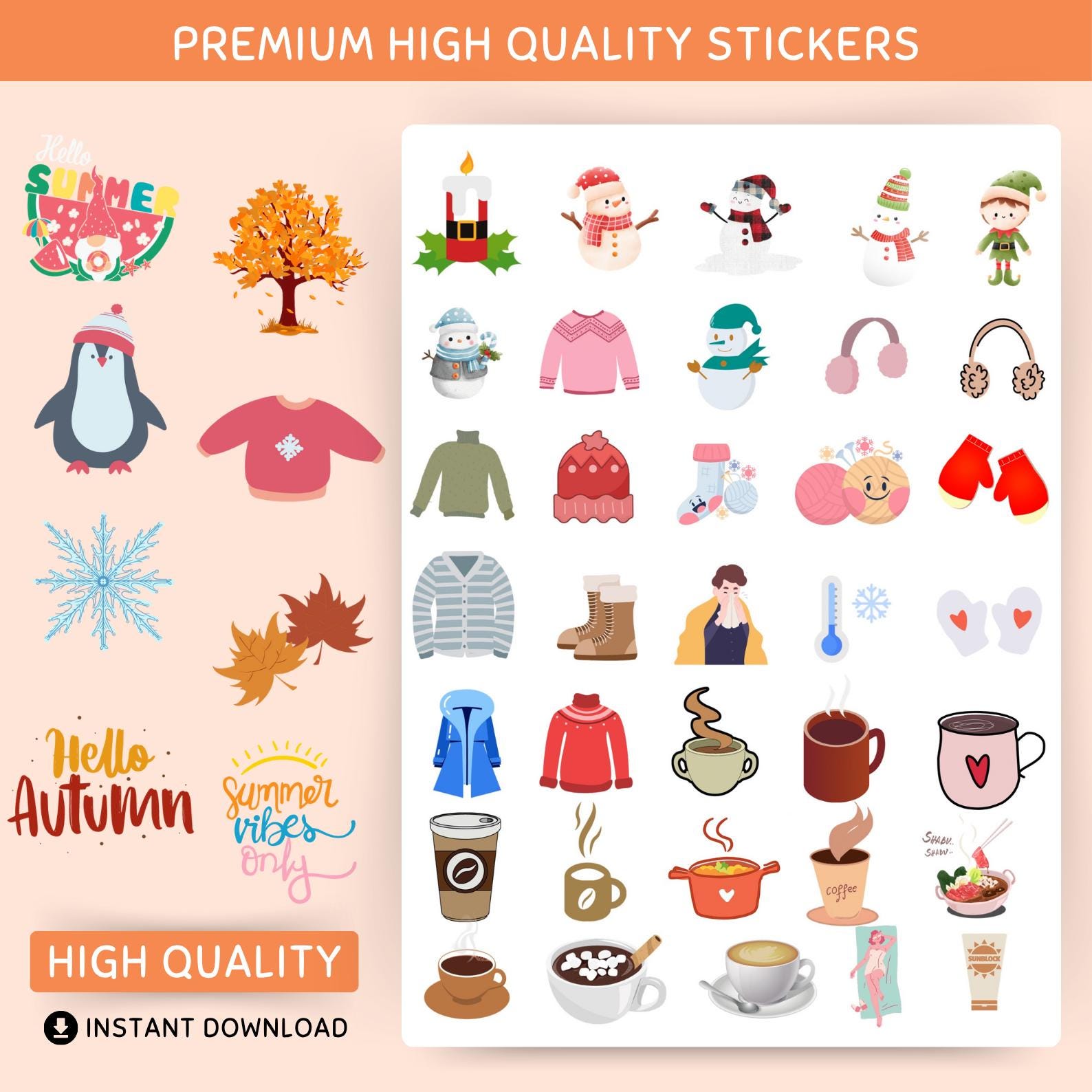 1300+ Seasonal Digital Stickers for Goodnotes & PNG | Aesthetic Planner ...