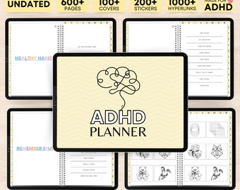 Planificador digital de TDAH, Planificador digital sin fecha, Planificador de TDAH, Planificador de iPad, Planificador GoodNotes, Planificador de TDAH para adultos, Planificador diario y semanal de TDAH
