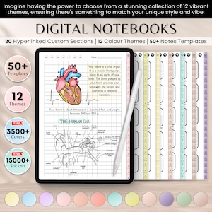 Carnet numérique Portrait | Cahier GoodNotes, Cahier Ipad, Cahier d&#39;étudiant, Papier numérique, Ligné, Grille, Vierge, Modèle de prise de notes