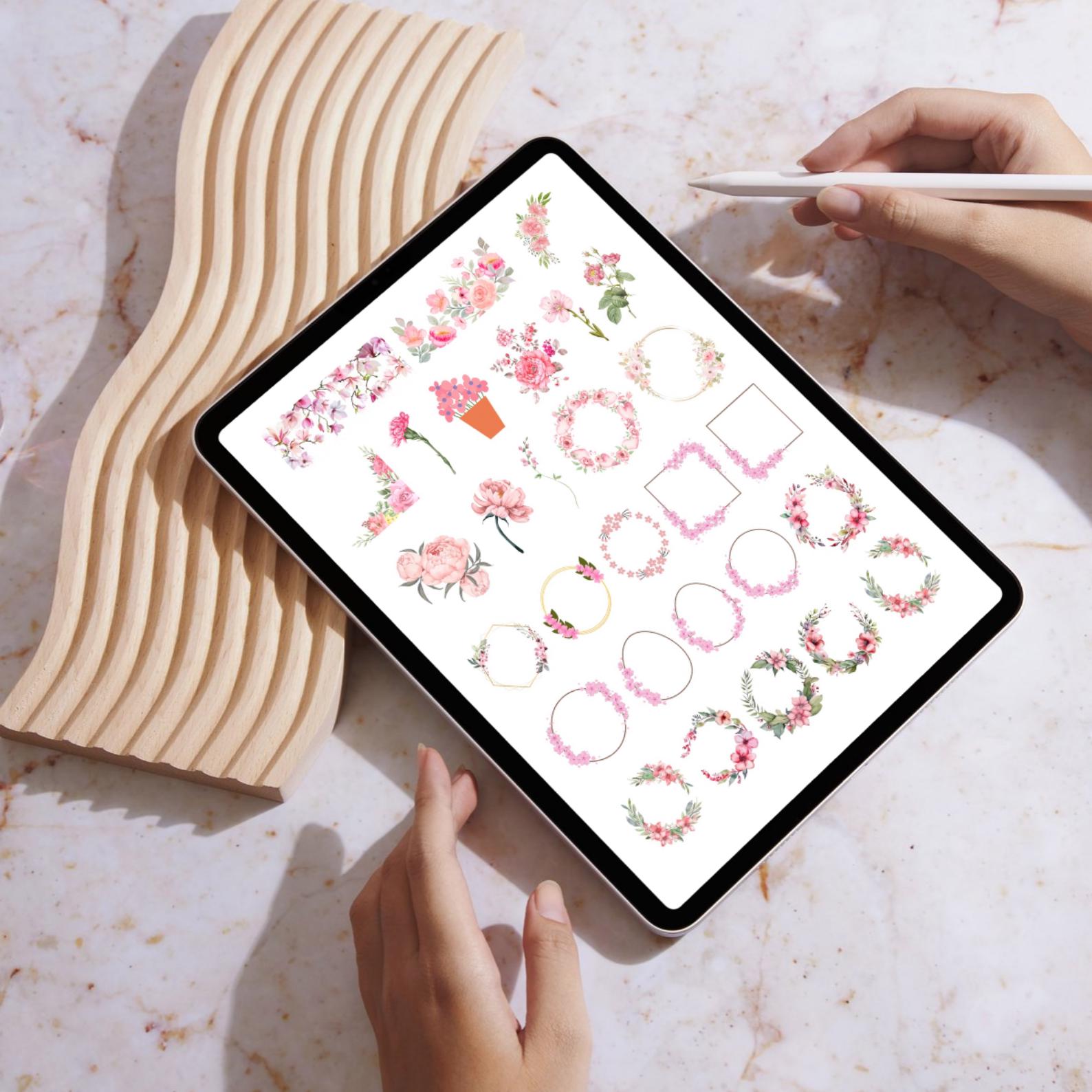 100+ Pink Flower Digital Stickers for Goodnotes & PNG | Aesthetic ...