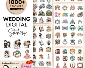 1000+ Wedding Digital Stickers | Pre-Cropped Goodnotes | Transparent PNG | Digital Planner Bridal Clipart for Journaling & Scrapbooking