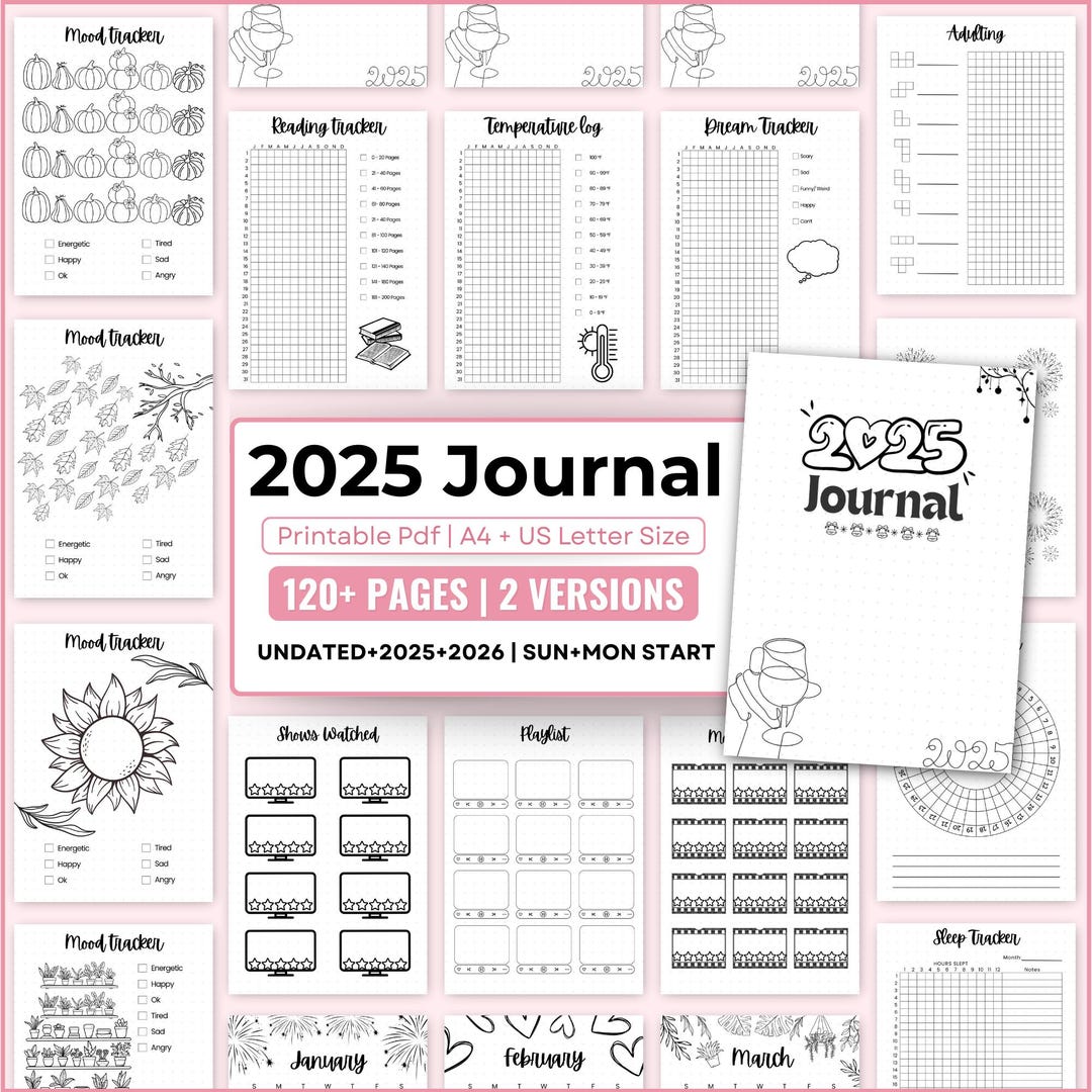 2025 Mega Bullet Journal Bundle: 350+ Printable Pages With Habit ...