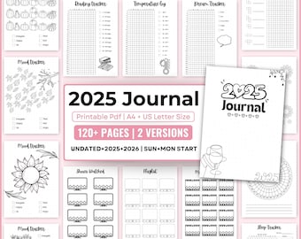 2025 Mega Bullet Journal Bundle: 350+ Printable Pages with Habit Trackers, Planners, Mood Trackers, Self-Care | US Letter Size, A4,A5
