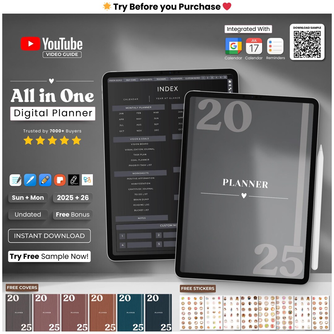 Dark Mode 2025 Digital Planner | Digital Goodnotes Planner | All-in-one ...