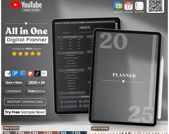 Dark Mode 2025 Digital Planner | Digital Goodnotes Planner | All-in-One ADHD Planner | Notability Templates | Daily Planner, Dated & Undated