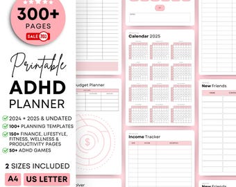 Pink ADHD Planner Adult, ADHD Planner, ADHD Journal, Printable Adhd Planner, Adhd Planner Digital, Adhd Life Planner, Printable Adhd Planner
