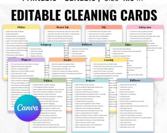 Editable Adhd cleaning checklist by room, printable cleaning cards, zone cleaning, adult & kids cleaning list, canva template, Kids Chore