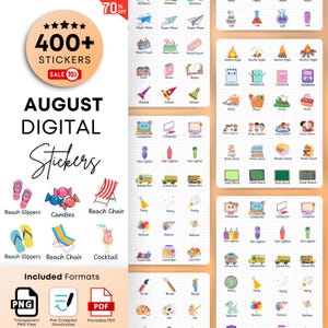 August 2024 Digital Stickers For Goodnotes, August Goodnotes Monthly Stickers, Pre- Cropped August Stickers, August Digital Planner Stickers