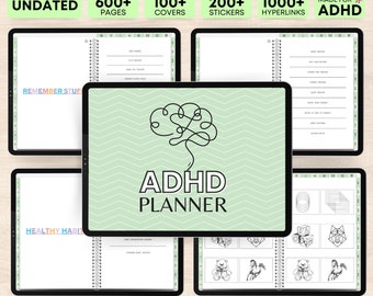 Planificador digital de TDAH, Planificador digital sin fecha, Planificador de TDAH, Planificador de iPad, Planificador GoodNotes, Planificador de TDAH para adultos, Planificador diario y semanal de TDAH