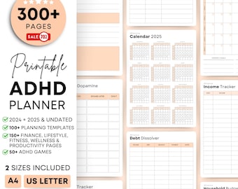 ADHD Planner , PRINTABLE Adult ADHD Journal, daily planner, self care & mental health pages, Adhd productivity planner, Adhd Life Planner