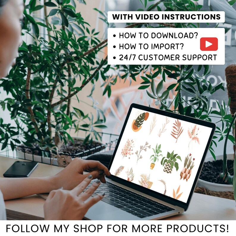 Boho Botanical Digital Stickers | 100+ PNG and Goodnotes Stickers ...