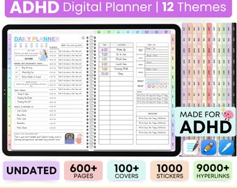 ADHD Planner, Undated Digital Planner, iPad Planner, GoodNotes Planner, Daily, Weekly, Monthly, 2023 2024 Undated Digital iPad Planner