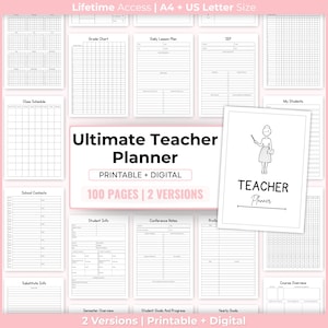 Planificador docente imprimible y digital / Carpeta docente sin fecha, planificador de lecciones, planificador de aula, planificador docente de primaria y secundaria