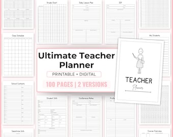 Leraarplanner afdrukbaar en digitaal | Ongedateerd lesmap, lesplanner, klasplanner, planner voor leraren in het basis- en secundair onderwijs