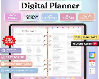 All In One Digital Planner 2025 2026 2027, Digital Planner, Digital Journal, Digital Goodnotes Template, Weekly, Daily Planner, Monthly plan