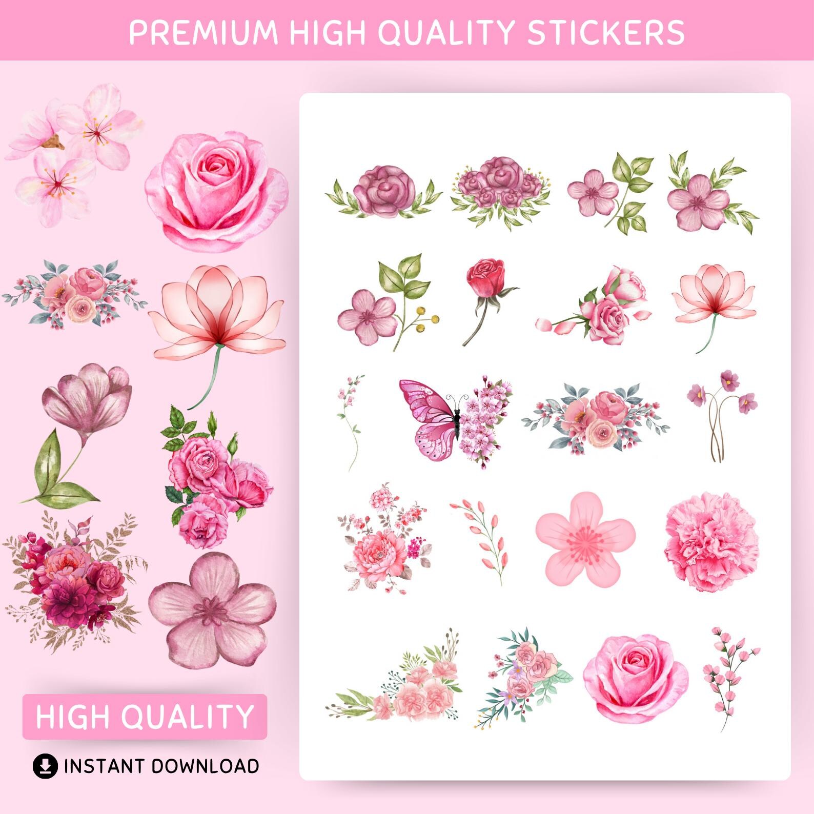 100+ Pink Flower Digital Stickers for Goodnotes & PNG | Aesthetic ...