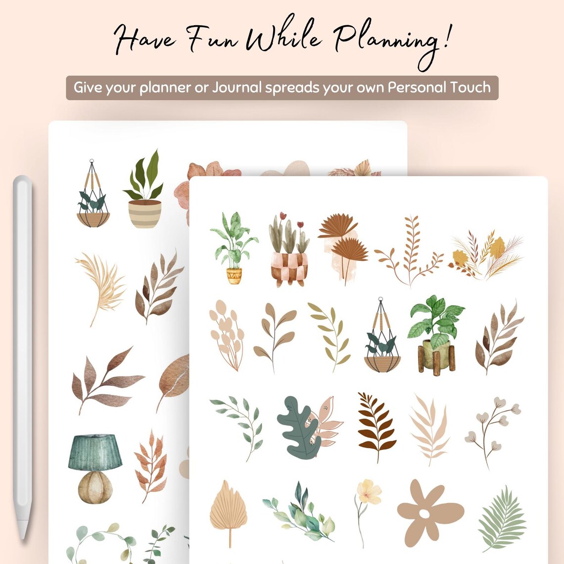 Boho Botanical Digital Stickers | 100+ PNG and Goodnotes Stickers ...