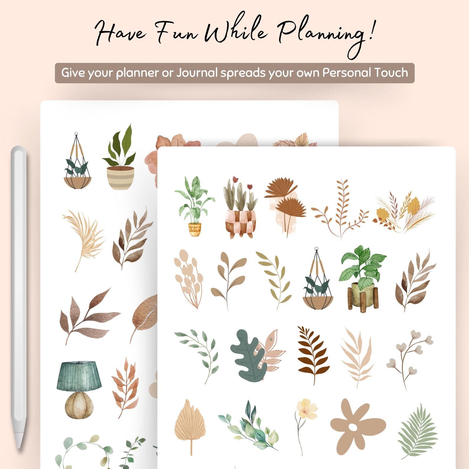 Boho Botanical Digital Stickers | 100+ PNG and Goodnotes Stickers ...
