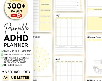 ADHD Planner , PRINTABLE Adult ADHD Journal, daily planner, self care & mental health pages, Adhd productivity planner, Adhd Life Planner