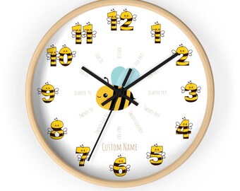 Bee Gifts Wall Clock Bumble Bee Personalised Clock Child's Gift Idea Nursery Clock Baby Gift Custom