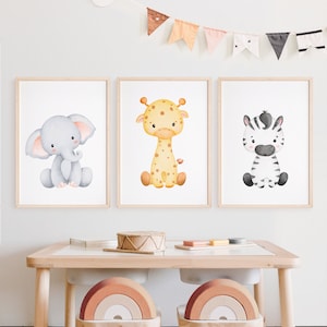 Safari Nursery Decor, Safari Nursery Prints, Nursery Wall Art, Set Of 3 Safari Baby Animal Prints, Original Art, Kids Room Decor