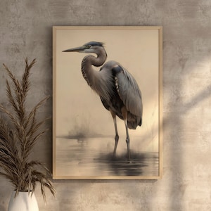 Great Blue Heron Download Bird Wallart Print Beachhouse Decor Heron Gift Naturalist Poster Heron Decoration