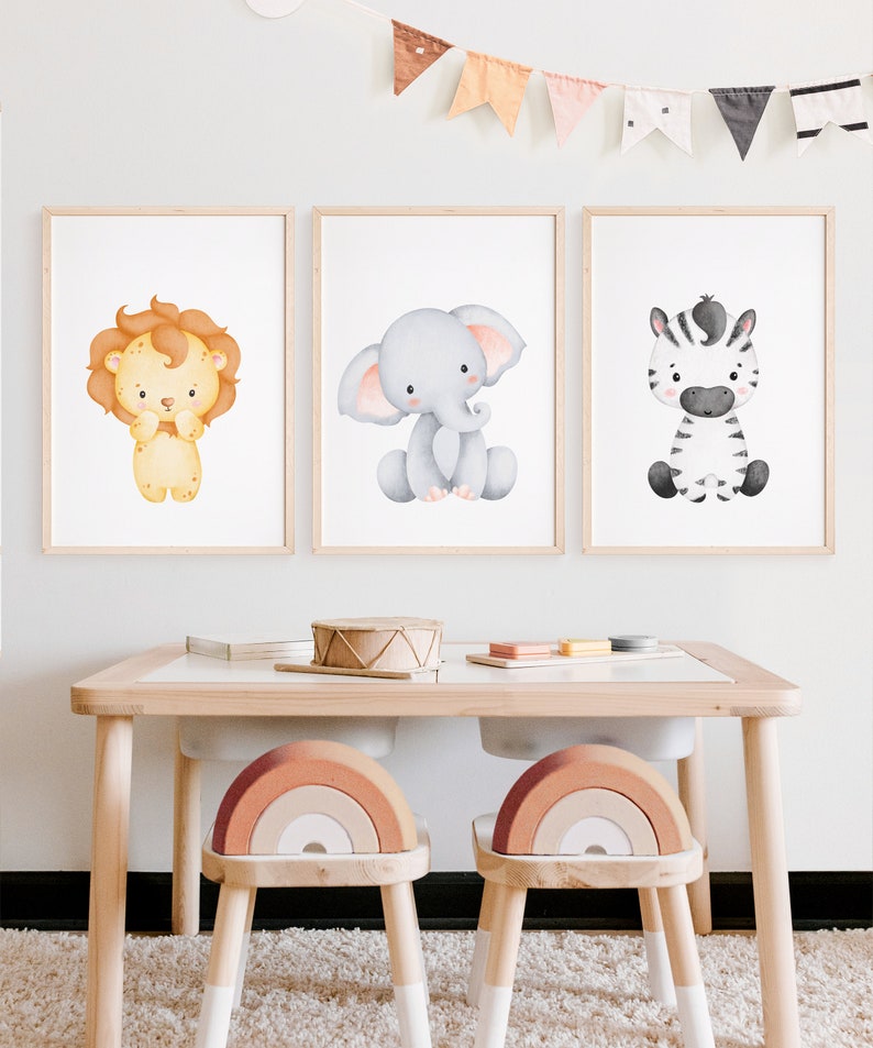 PRINTABLE Set of 3 Baby Animal Prints for Nursery Wall Art, Safari ...