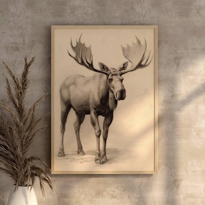 Moose Art Print Digital Antler Art Wildlife Gift Moose Art Print Nature Inspired Woodland Decor