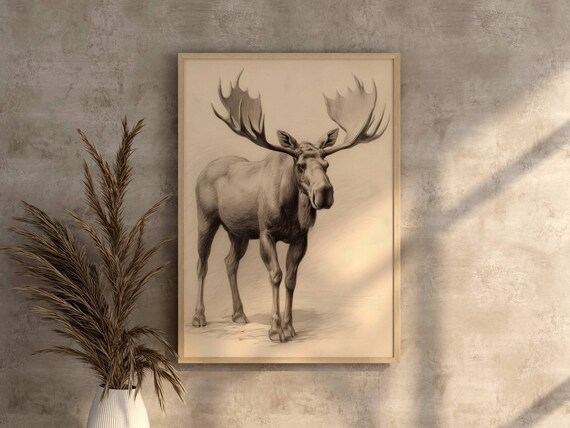 Moose Art Print Digital Antler Art Wildlife Gift Moose Art Print Nature Inspired Woodland Decor
