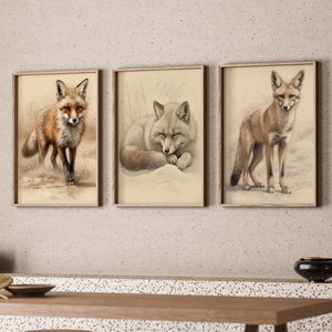 Set of Three Foxes Print Digital Fox Art Animals Print Set Woodland Decor