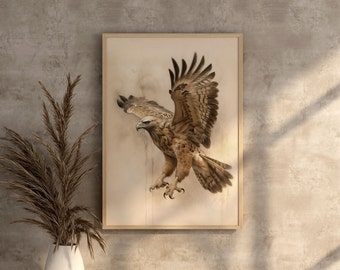Hawk Falcon Art Digital Bird Poster Print Falcon Art Forest Animal Farmhouse Decoration Folkart Falconeer Gift For Falconer Bird Lovers Gift
