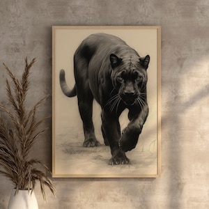 Bigcat Print Poster Jungle Animal Decor Wildanimal Digital Art Black Panther Decoration Poster Black Panther Painting Boho Black Panther