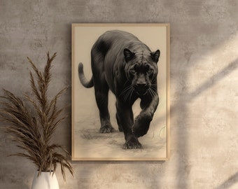 Bigcat Print Poster Jungle Animal Decor Wildanimal Digital Art Black Panther Decoration Poster Black Panther Painting Boho Black Panther