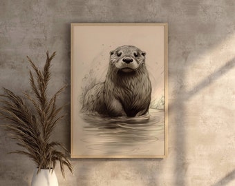 コツメカワウソのイラスト（A4サイズ） - Etsy 日本