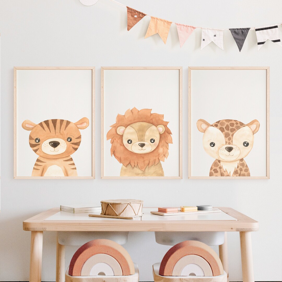 Digital Jungle Nursery Decor Set of 3 - Jungle Baby Animal Prints ...