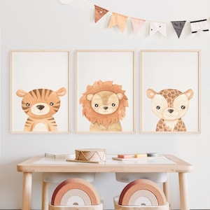 Digital Jungle Nursery Decor Set of 3 - Jungle Baby Animal Prints Safari Nursery Decor, Elephant Nursery Art, Giraffe Jungle Nursery Decor