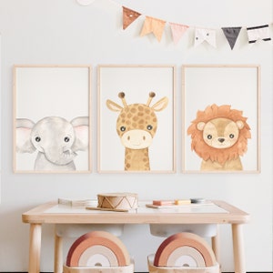 Digital Safari Nursery Decor, Safari Nursery Prints, Nursery Wall Art, Set Of 3 Safari Baby Animal Prints, Original Art, Kids Room Decor